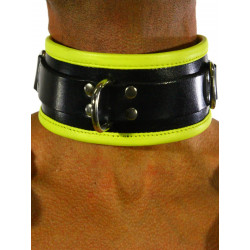 Rude Rider Collar 3 D-Ring with Padding Leather Black/Yellow One Size (T7341)