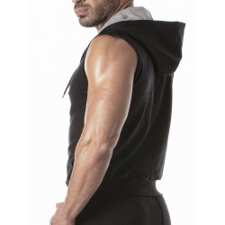 TOF Zipped Sleeveless Hoodie Black (T9478)