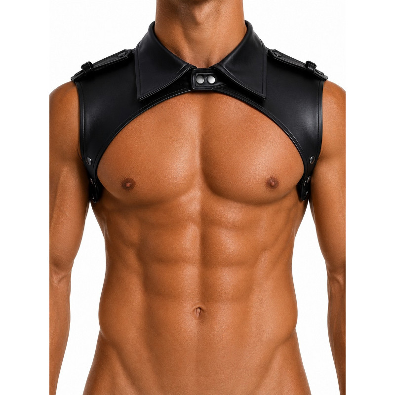 Leatherette Collar Harness Black One Size (T7737)