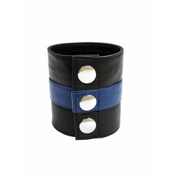 Rouge Leather Wrist Band Wallet with Stripe Black/Blue (T11489)