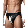 Rouge Leather Jocks with Stripe and Zip Black/White (T11500)