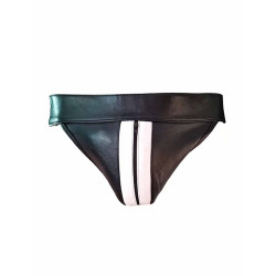 Rouge Leather Jocks with Stripe and Zip Black/White (T11500)
