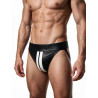 Rouge Leather Jocks with Stripe and Zip Black/White (T11500)