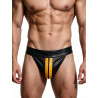 Rouge Leather Jocks with Stripe and Zip Black/Yellow (T11501)