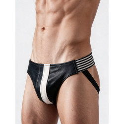 Rouge Leather Jocks with Stripes Black/White (T11394)